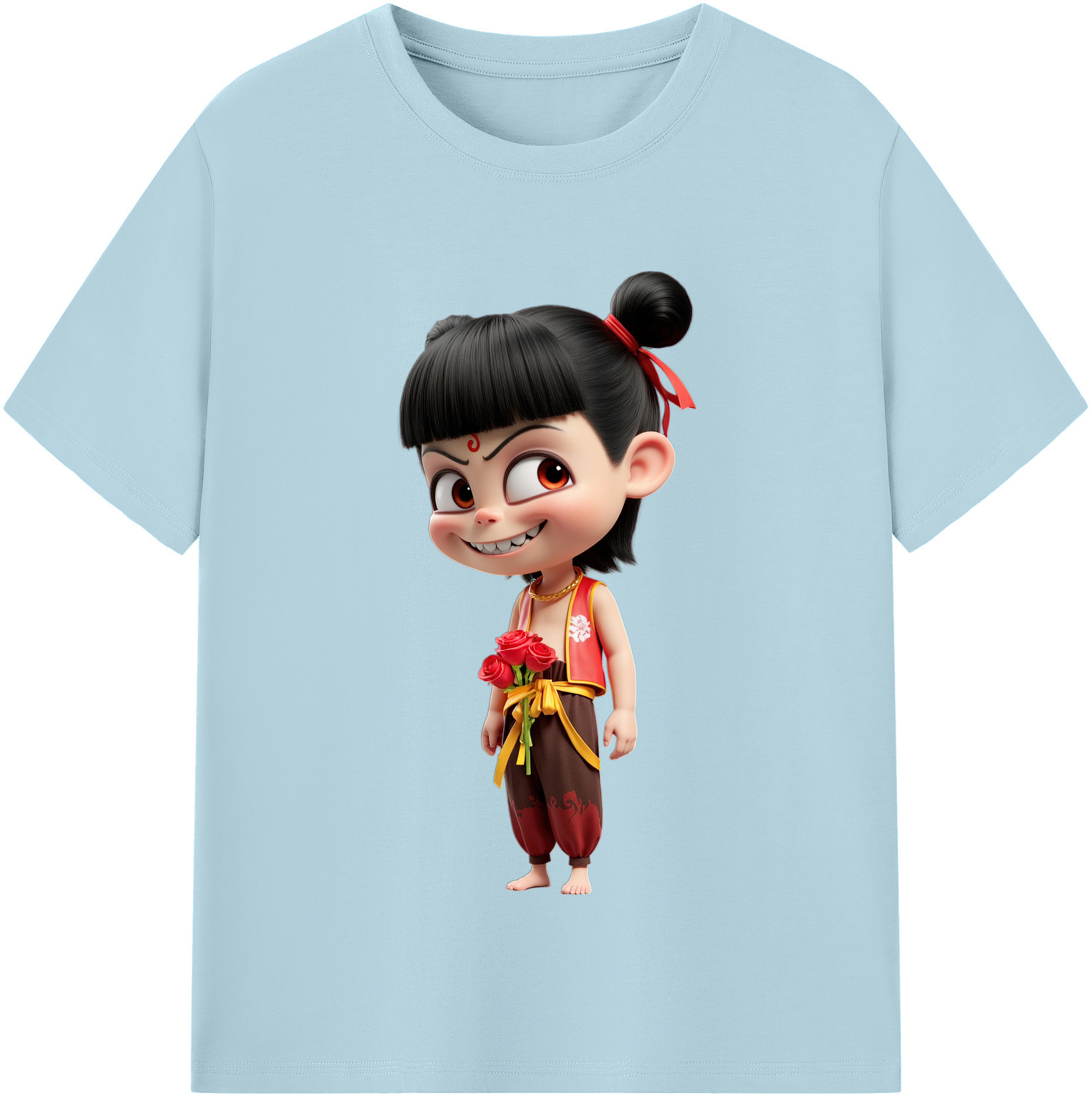 （画像用） Ne Zha 2 ナタ 魔童の大暴れ 綿100％半袖Tシャツ（フロントプリント）